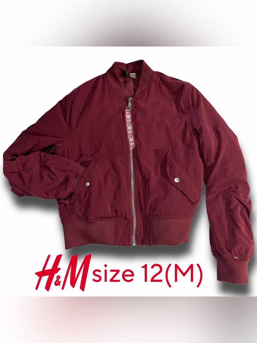 H&M Burgundy Bomber Jacket with Front Zip